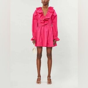 SELF-PORTRAIT Ruffled Cotton-poplin Mini Dress In Fuchsia Size 6